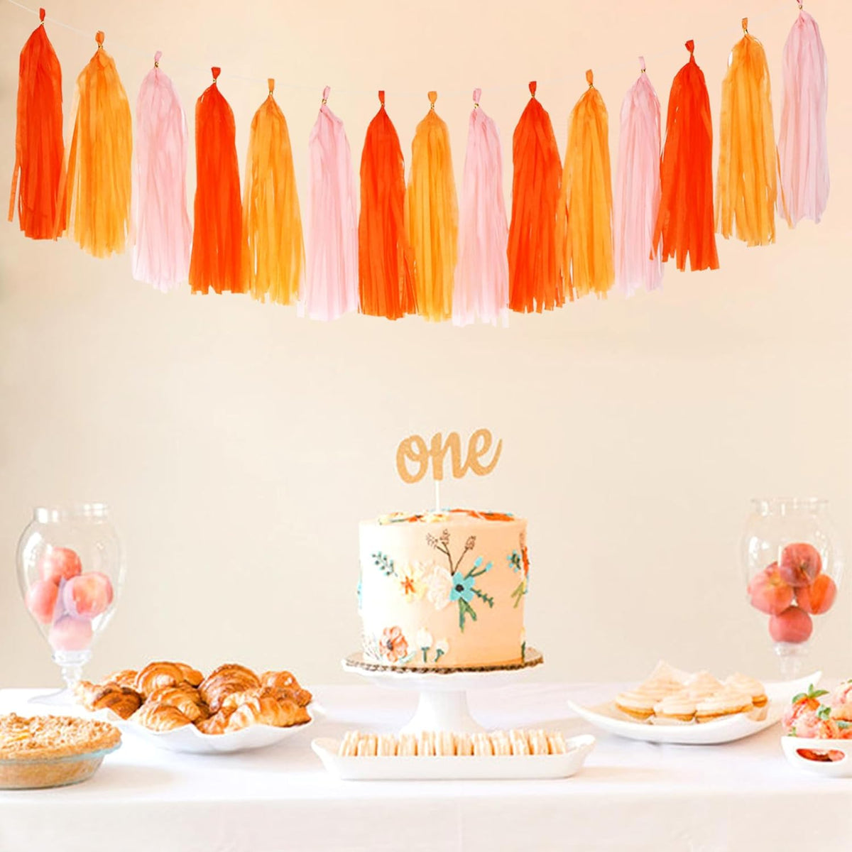 Pink-Orange Groovy Party-Decorations Tassel-Garland - 15pcs Fall Autumn Thanksgiving Harvest
