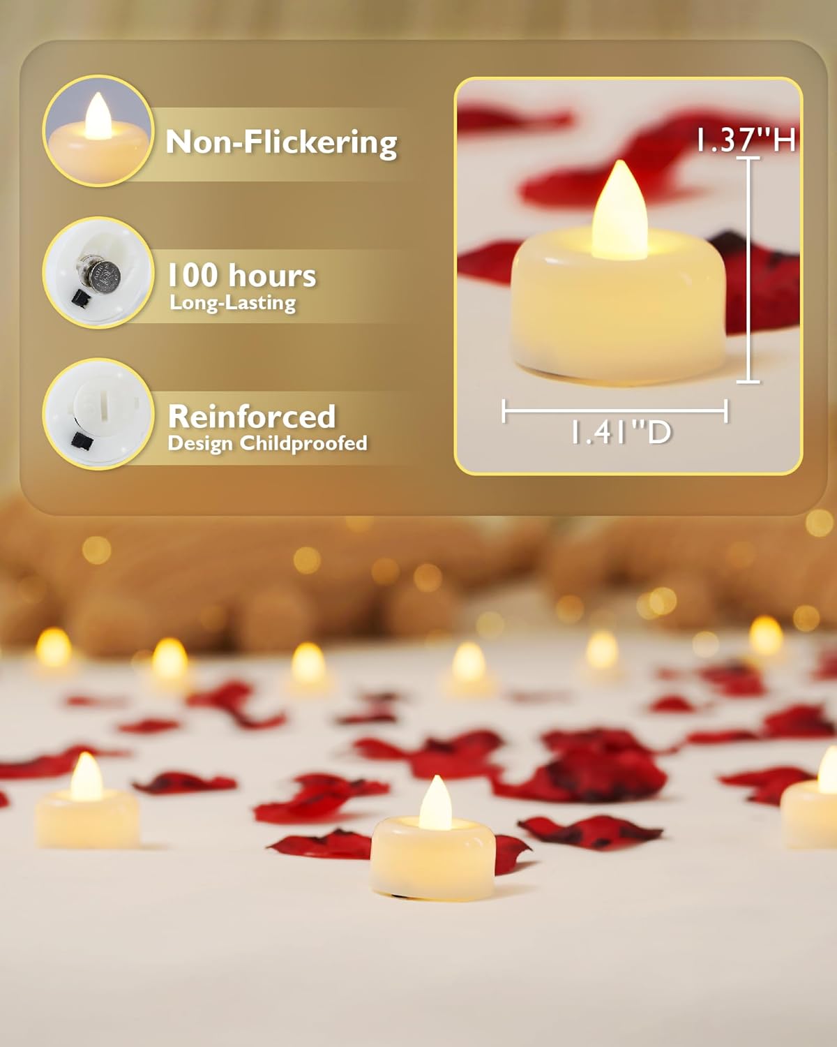 Amagic 12/24/50/100/150Pack Flameless LED Tea Lights Candles Battery Operated, Electric Fake