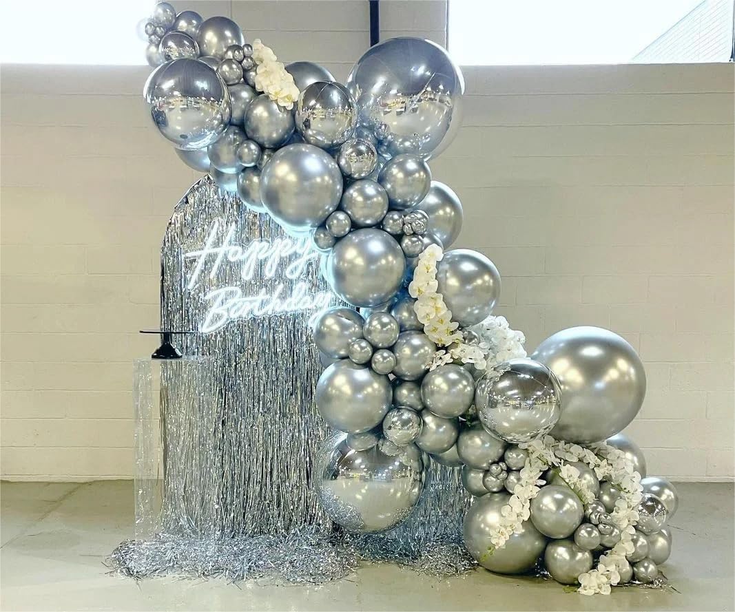 Metallic Silver Balloons, 50 Pcs 12 Inch Silver Chrome Latex Balloons for Balloon Garland or Arch