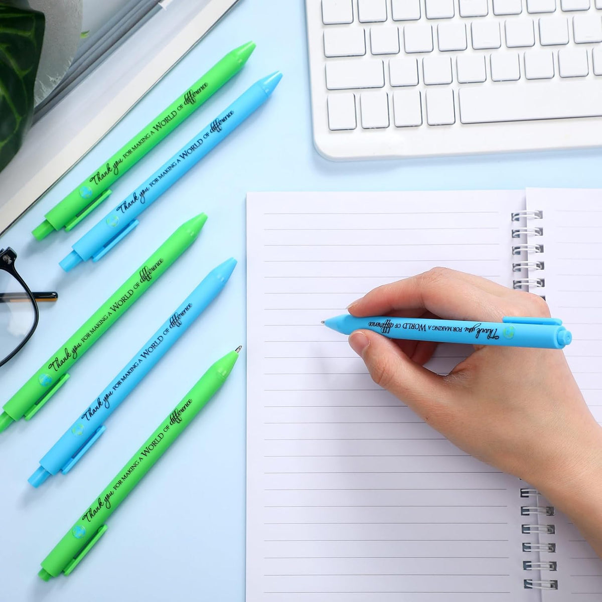 24 Pcs Earth Day Pens Bulk Party Favors Novelty Cute Green Blue Retractable Ballpoint Pen Earth Day
