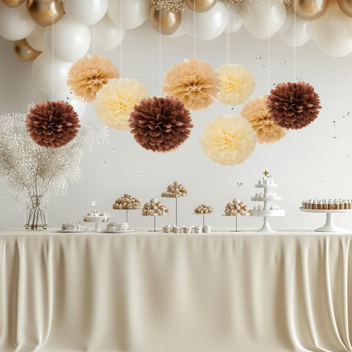 WEVEN Tissue Pom Poms Tissue Paper Flowers Tissue Fluff Balls Party Decorations 12-Inch Pack of 12