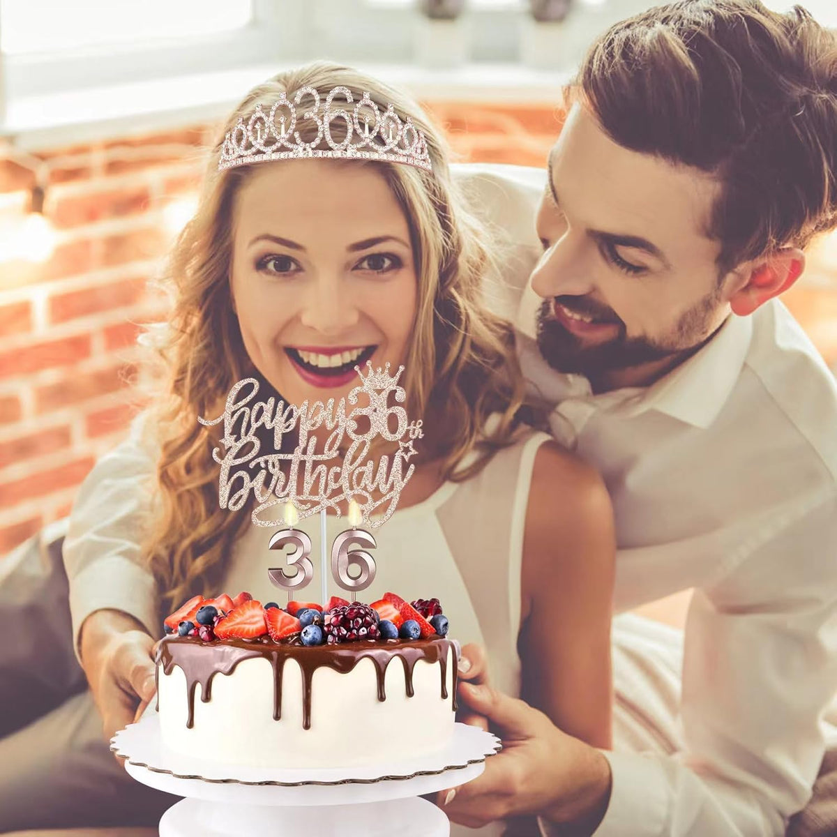 36th Birthday Decorations for Women Including Birthday Sash, Tiara/Crown, Numeral Candles and Cake