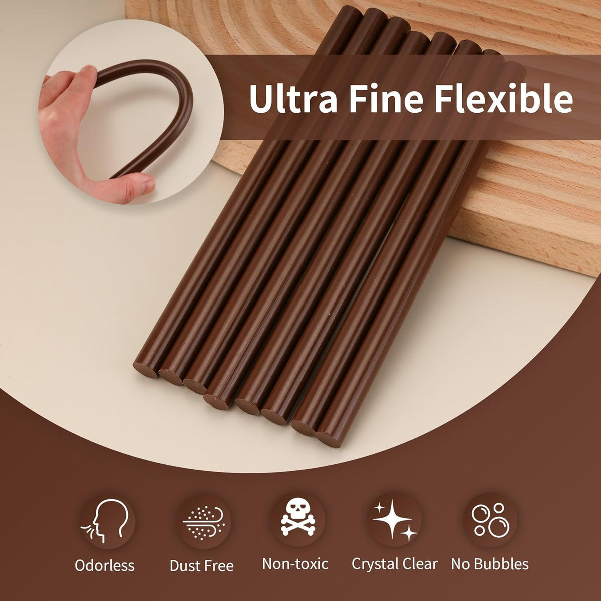 MATUFF Brown hot Glue Sticks Full Size 0.43” Dia x 8” Long, 20 pcs Hot melt Adhesive Glue Sticks