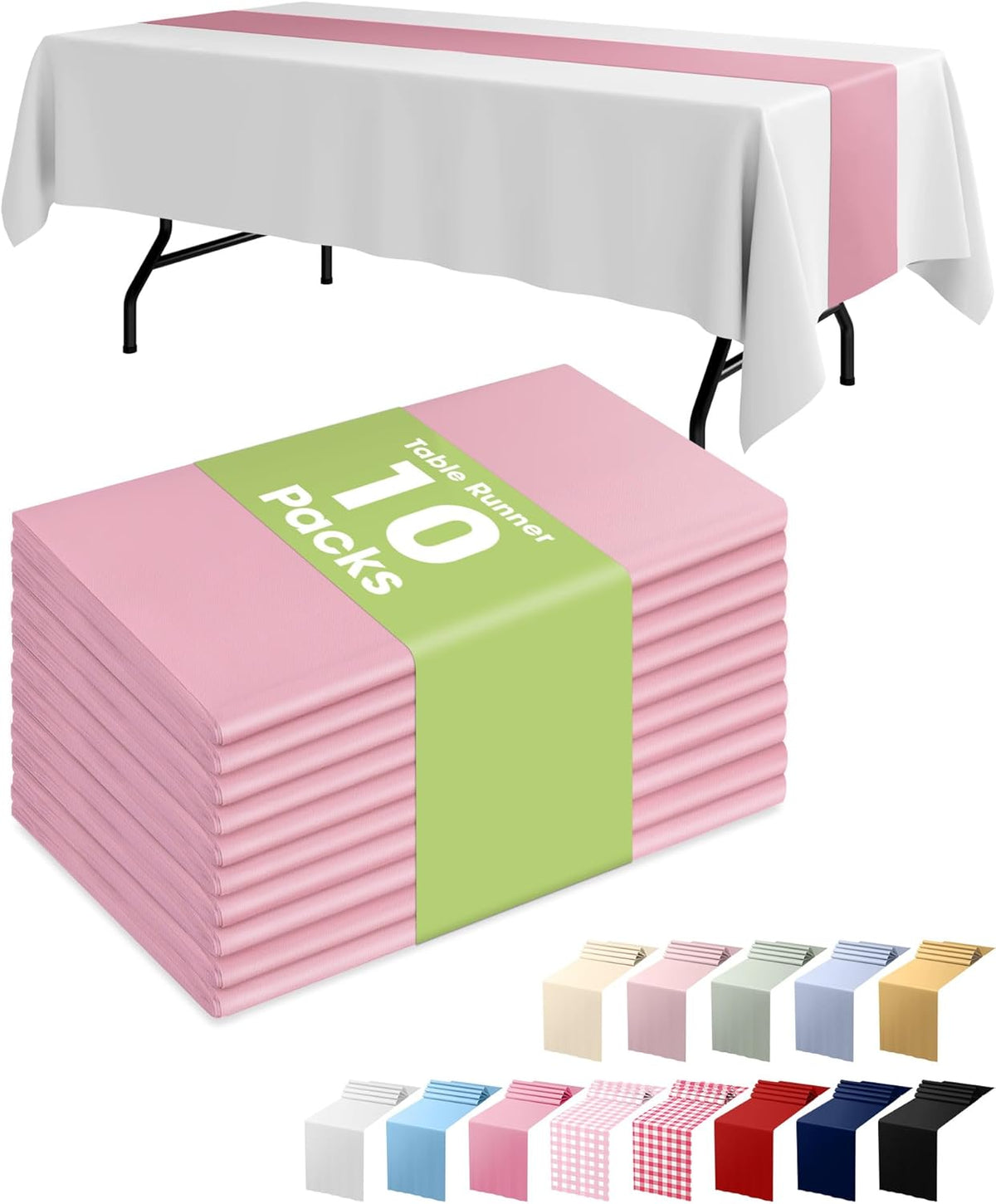 Pureegg Light Pink Plastic Table Runners - 10 Pack, 14'' x 108'', Water Resistant & Disposable