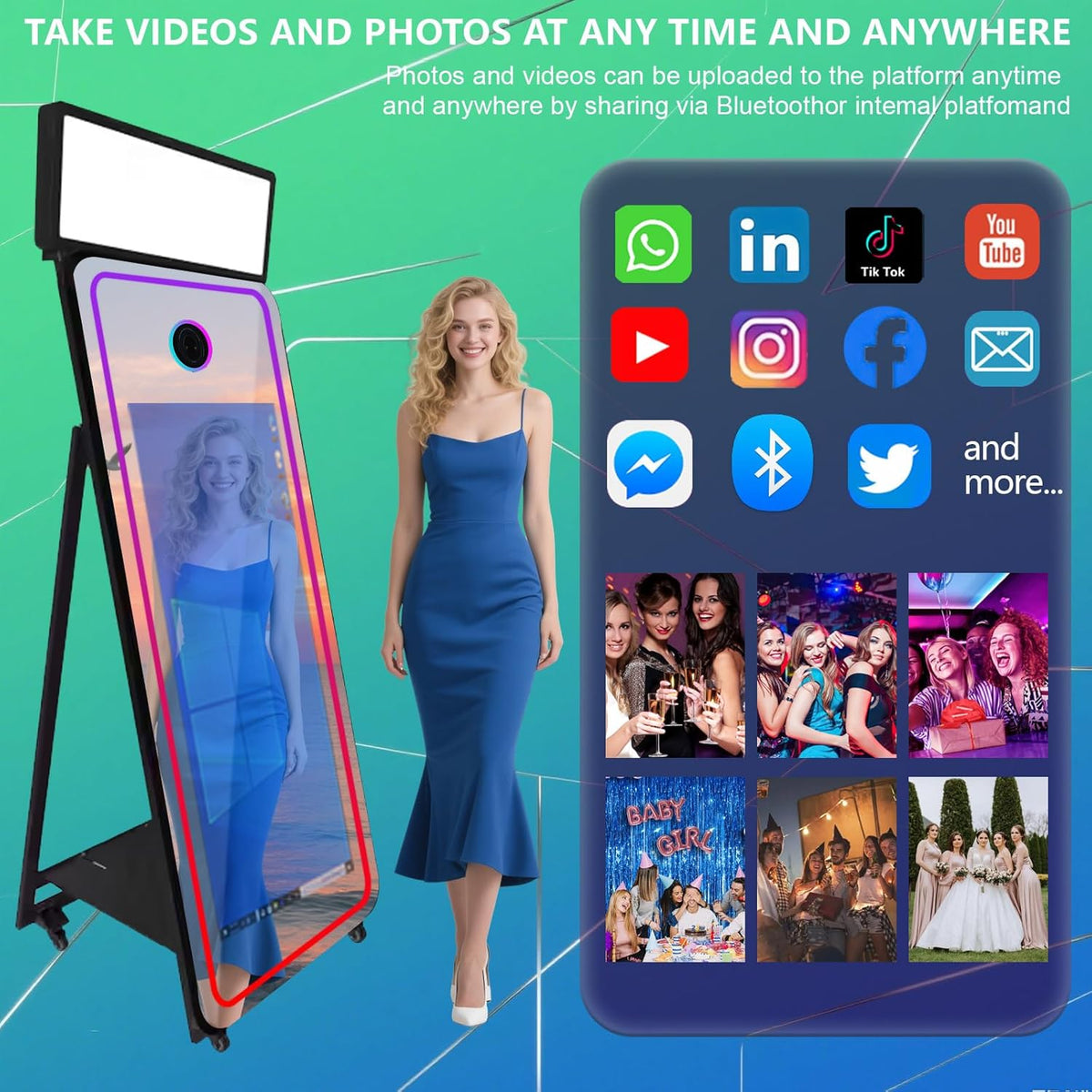 65''Magic Mirror Photo Booth Machine,Mirror Photo Booth 43''Touch Screen,Photo Booth with Flight