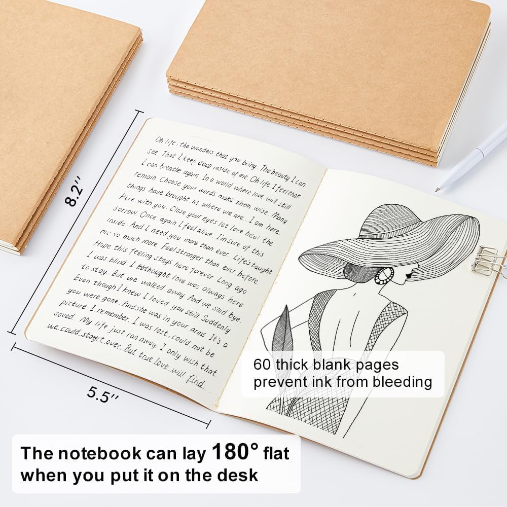 feela 8 Pack Unlined Kraft Paper Notebooks, Blank Journal Note Pad for Drawing Writing, Small