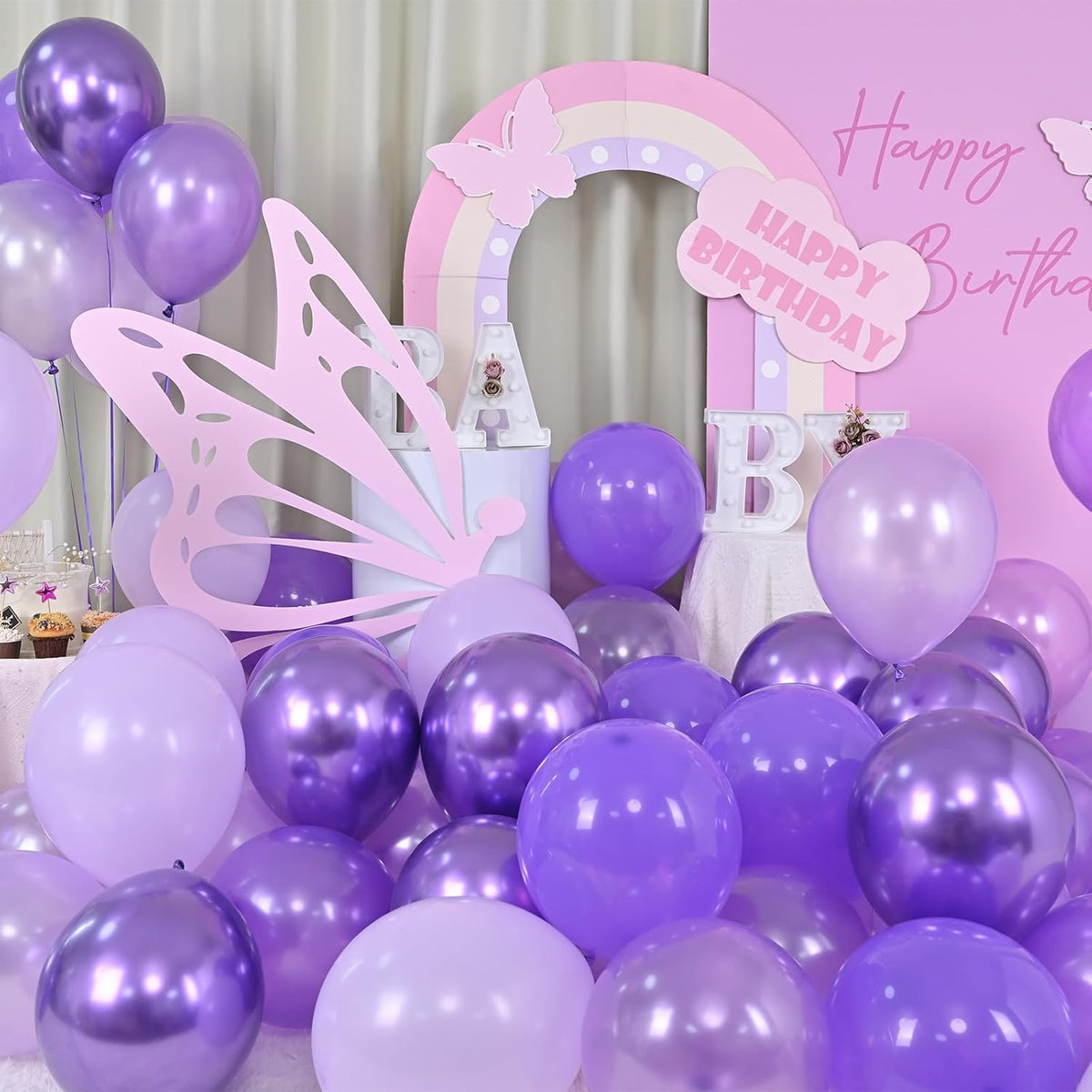 Togvu Purple Balloons, 60 Packs 12 Inch Metallic Chrome Pearl Macaron Light Different Shades