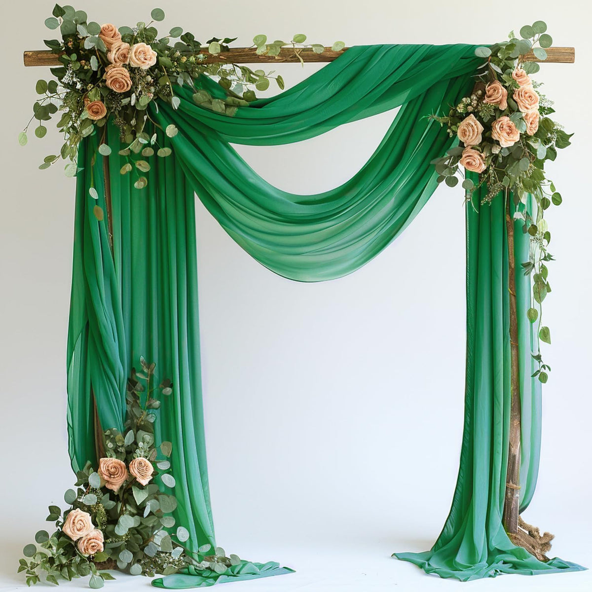 Wokceer Wedding Arch Draping Fabric 28.7" x 20FT Emerald Green Drapes Sheer Backdrop Arch Draping