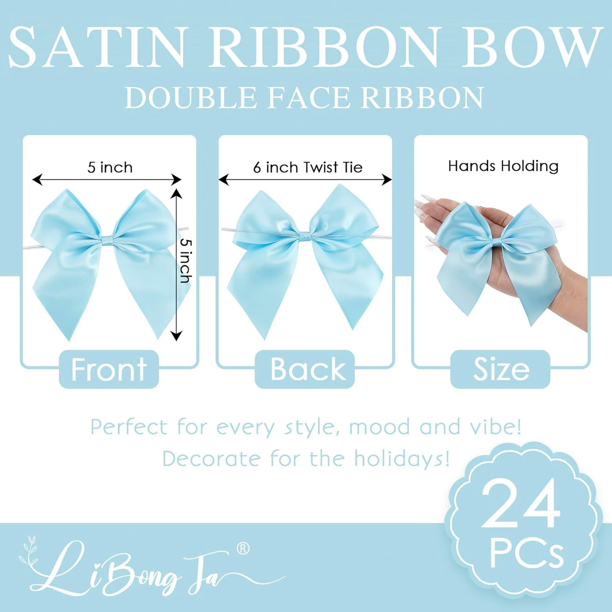 5'' Blue Bow Party Decorations Satin Bows, Twist Tie Bows for Treat Bags, Cake Pops, Pre-Tied Bow
