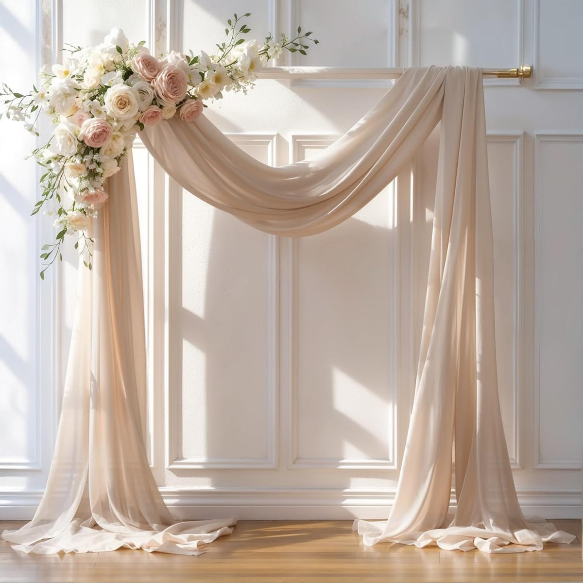 Wedding Arch Draping Fabric, 1 Panel 28" x 19Ft Deep Champagne Arch Drapes Sheer Backdrop Curtain