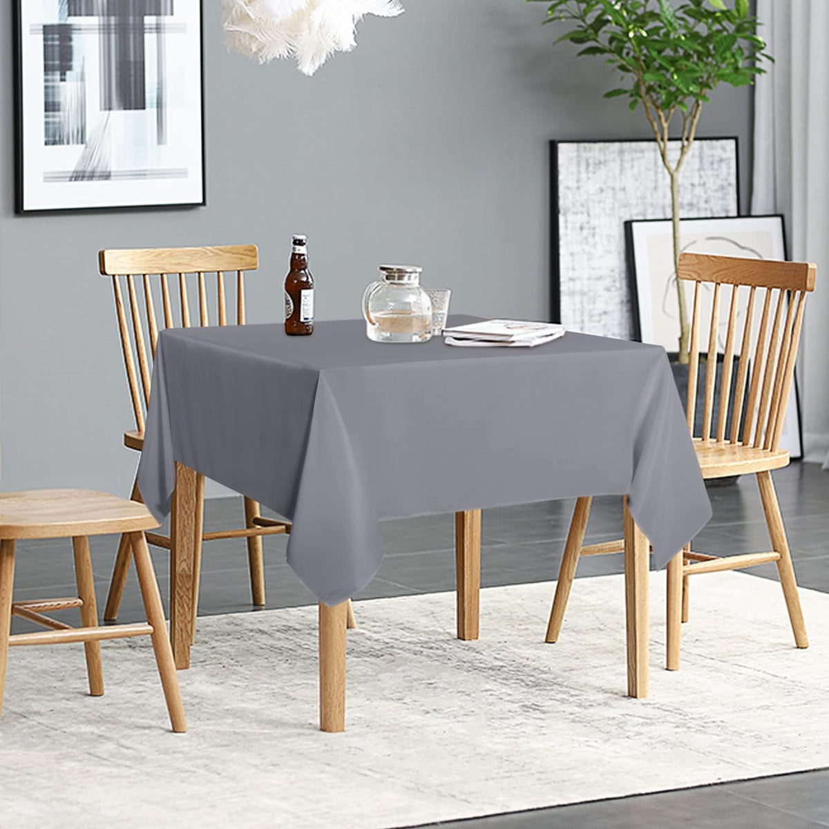 sancua 2 Pack Light Grey Tablecloth 54 x 54 Inch, Stain and Wrinkle Resistant Square Table Cloth