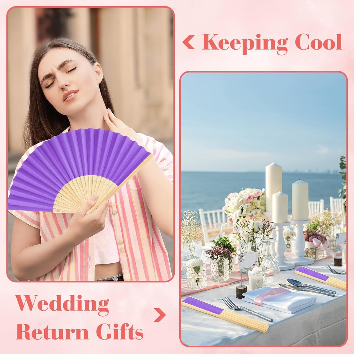 12 Pieces Purple Hand Held Bamboo Folding Fans Paper Fans Handheld for Women Foldable Girls Wedding