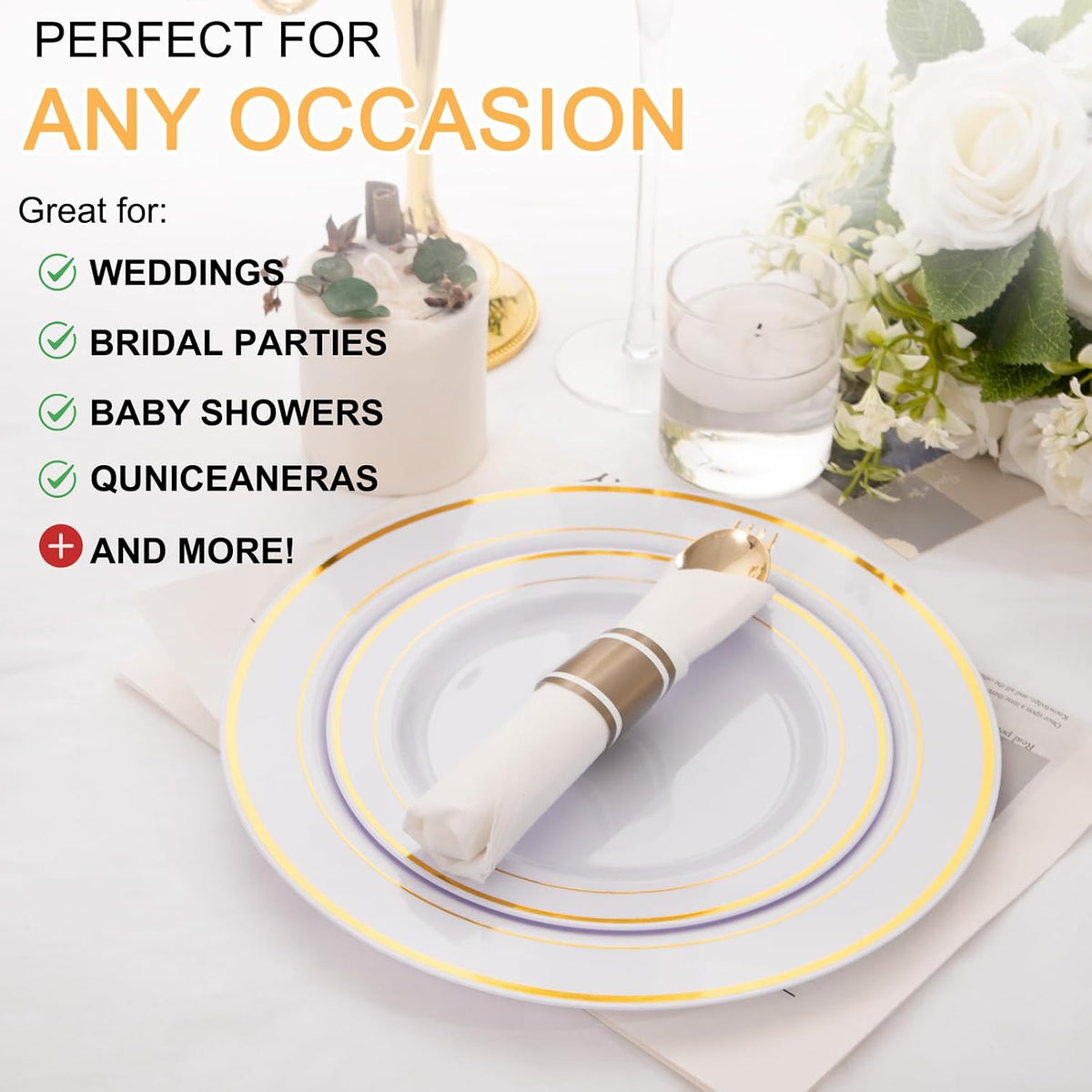 400PCS Pre Rolled Gold Plastic Silverware Sets - Heavy Duty Gold Cutlery - Include 100 Pack Wrapped