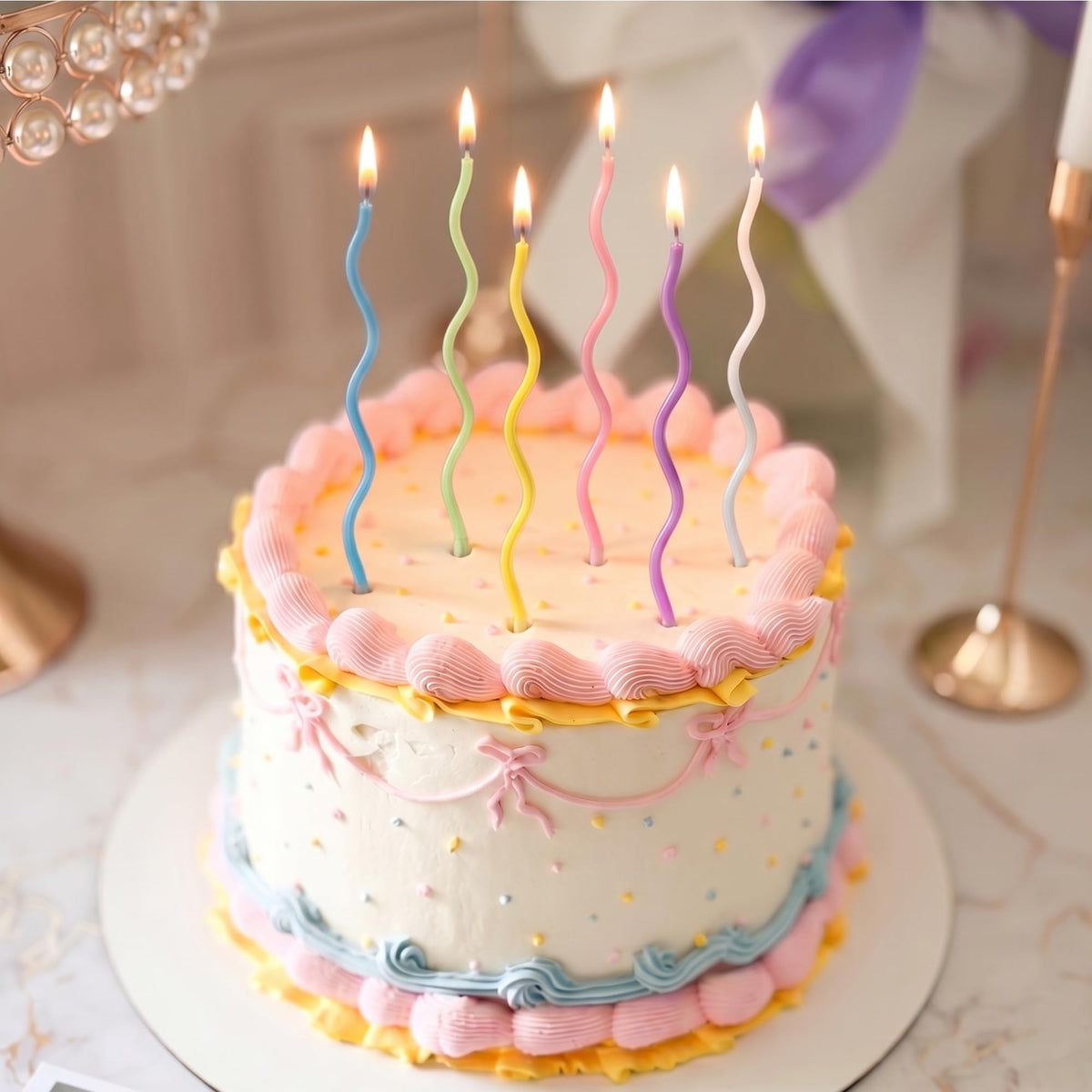 PHD CAKE 24-Count Colorful Pastel Spiral Long Thin Birthday Candles, Cake Candles, Birthday