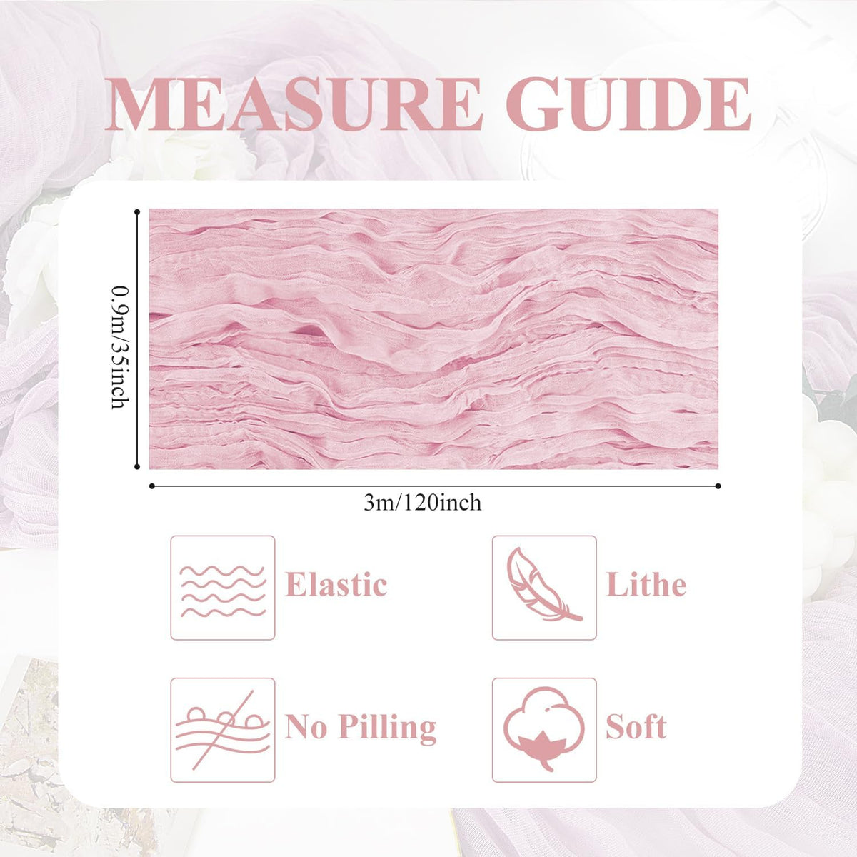 Asee'm 4pcs Cheesecloth Table Runner 120 Inches Blushing Pink Boho Gauze Cheese Cloth Runner 10FT