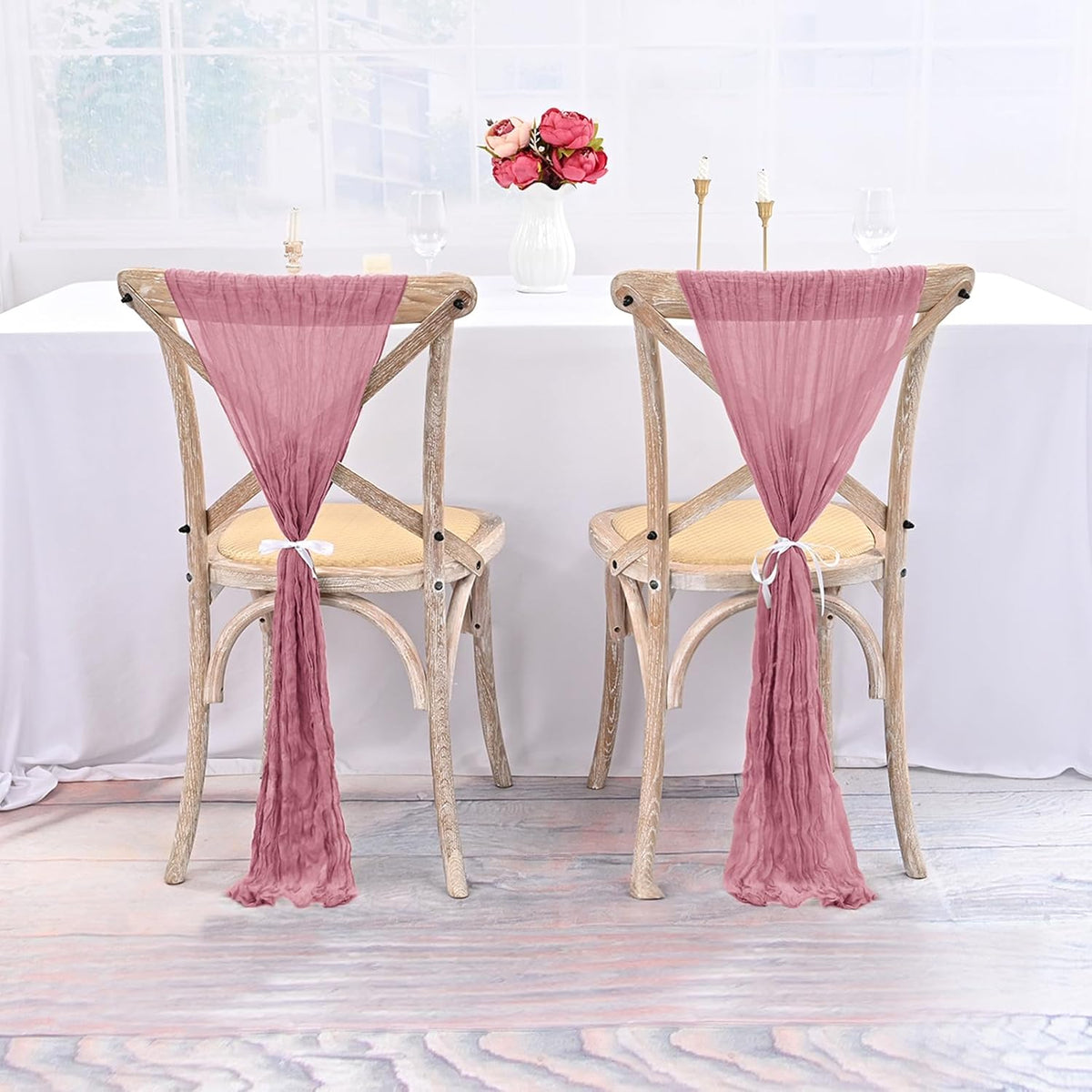 50 PCS Cheesecloth Chair Sashes Bows Wedding Aisle Decorations Chair Ribbon Ties Back Sash for