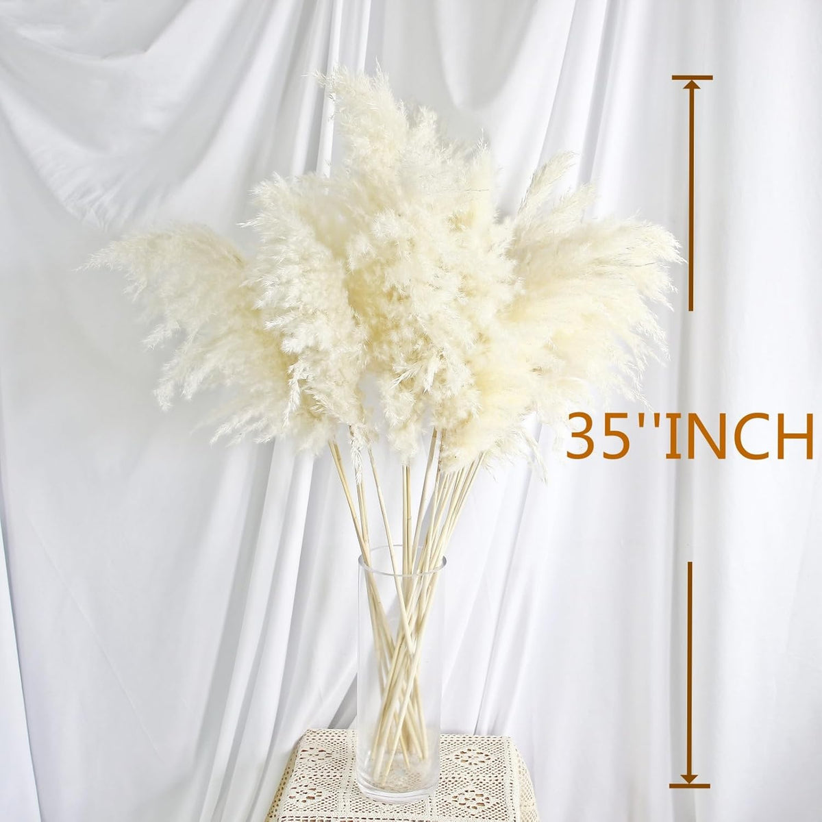 35-inch Tall White Pampas Grass Bouquet Decor - Boho Flowers and Feathers for Centerpieces, Perfect