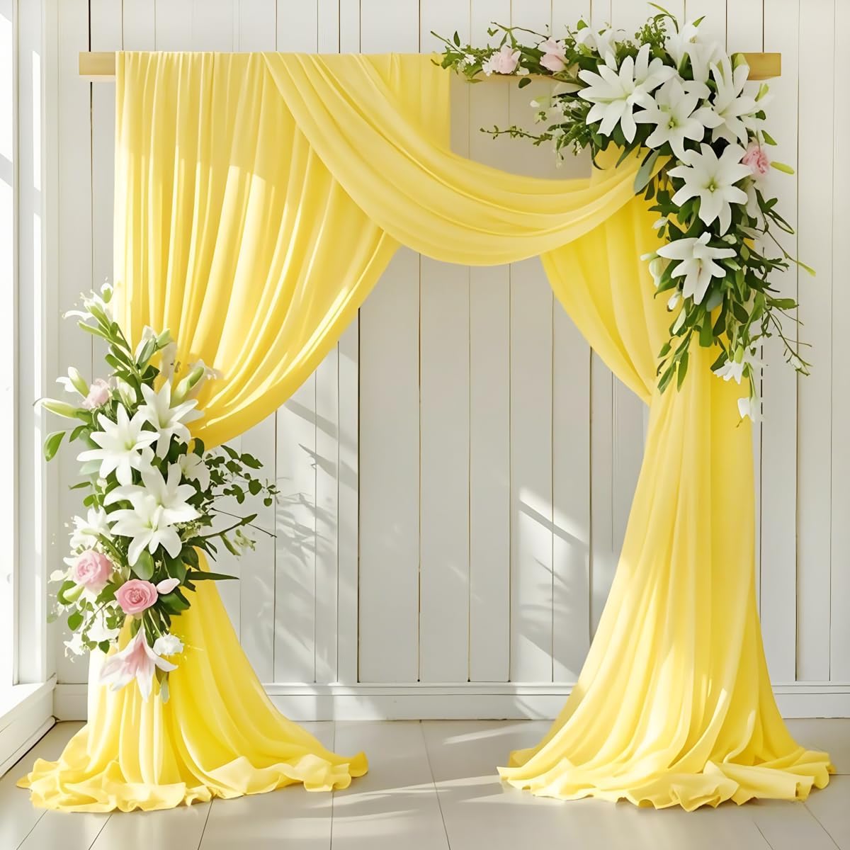 Wedding Arch Draping Fabric 2 Panels 30'' x 18FT Yellow Sheer Chiffon Arch Drapery for Photo Booth
