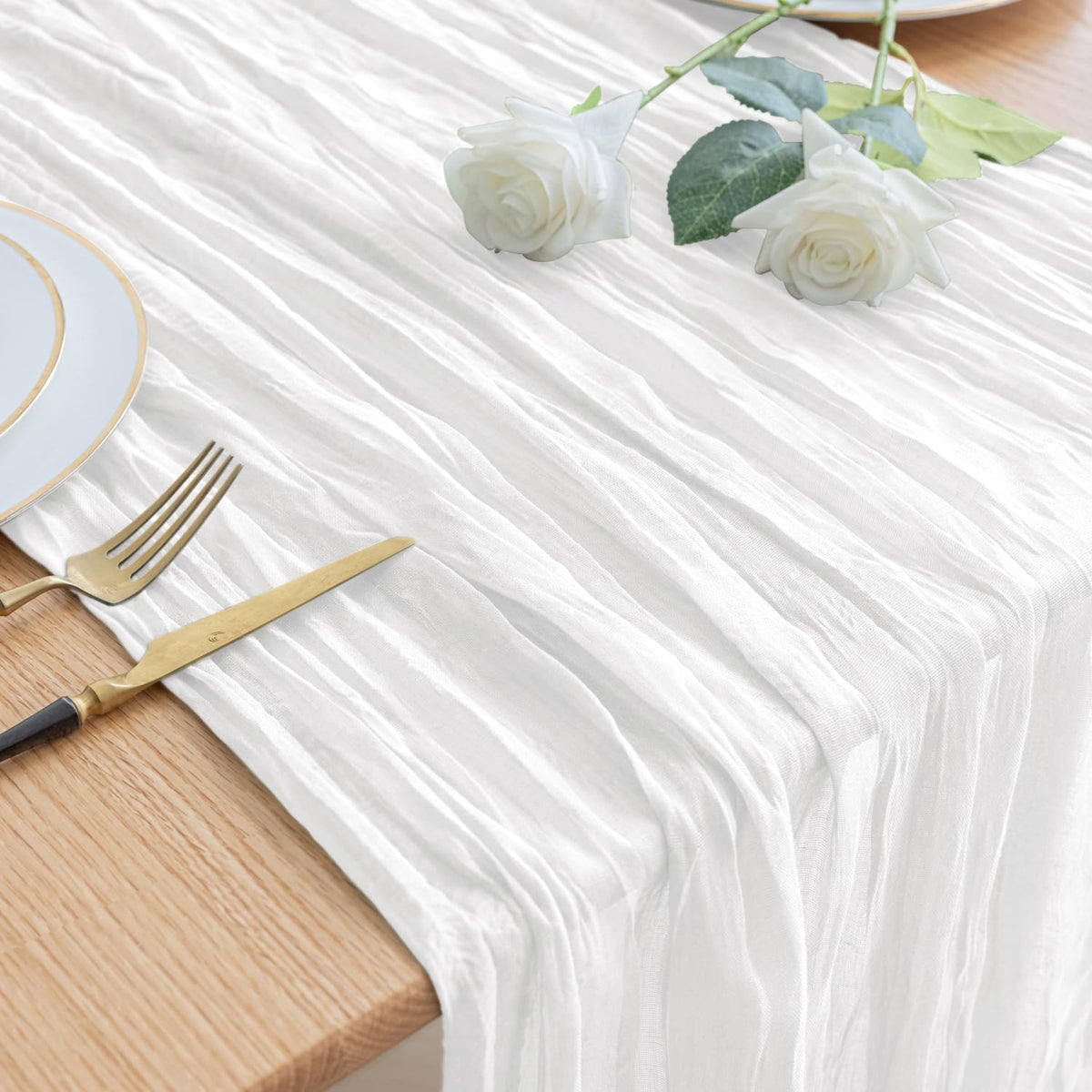 Asee'm Cheesecloth Table Runner 120 Inches Long Ivory Boho Gauze Cheese Cloth Runner 10FT Rustic