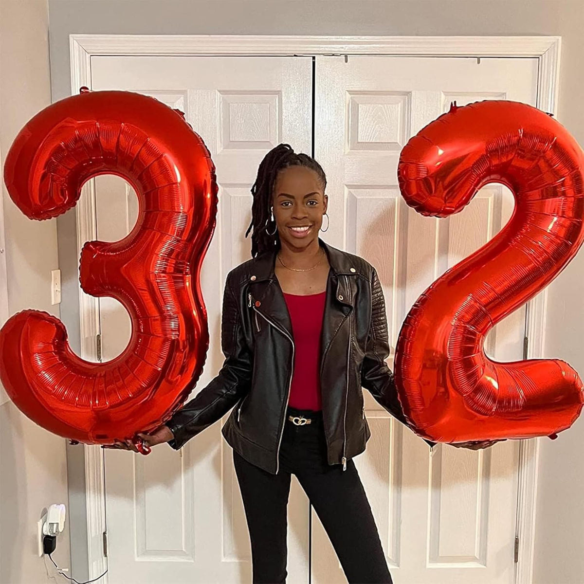 Red Number Balloons, 40 inch Large Number 3 Foil Mylar Helium Balloons for Girls Women, Self