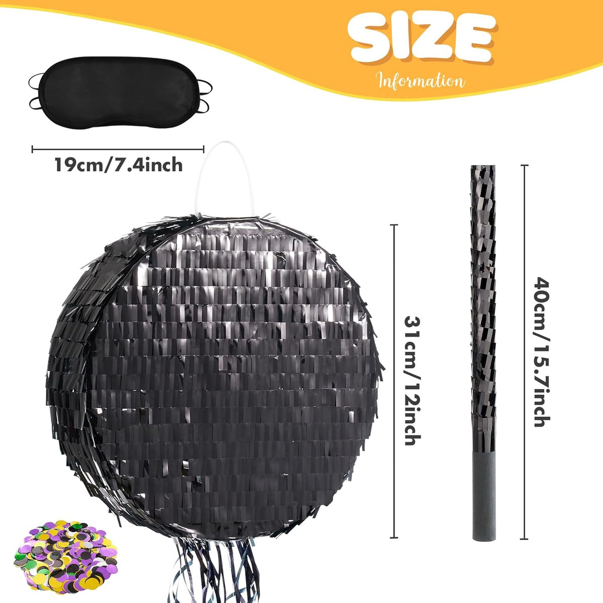 WERNNSAI Black Round Pinata for DIY - Halloween Black Moon Pinata for Kids DIY Birthday Party Disco