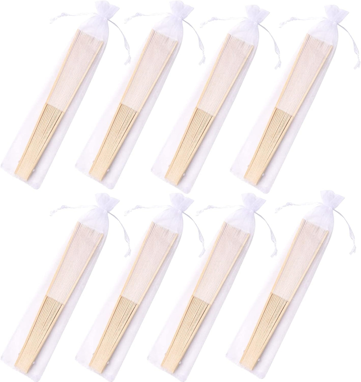 24pcs White Imitated Silk Hand Fan Imitated Silk Fabric Bamboo Handheld Folded Fan Bridal Dancing