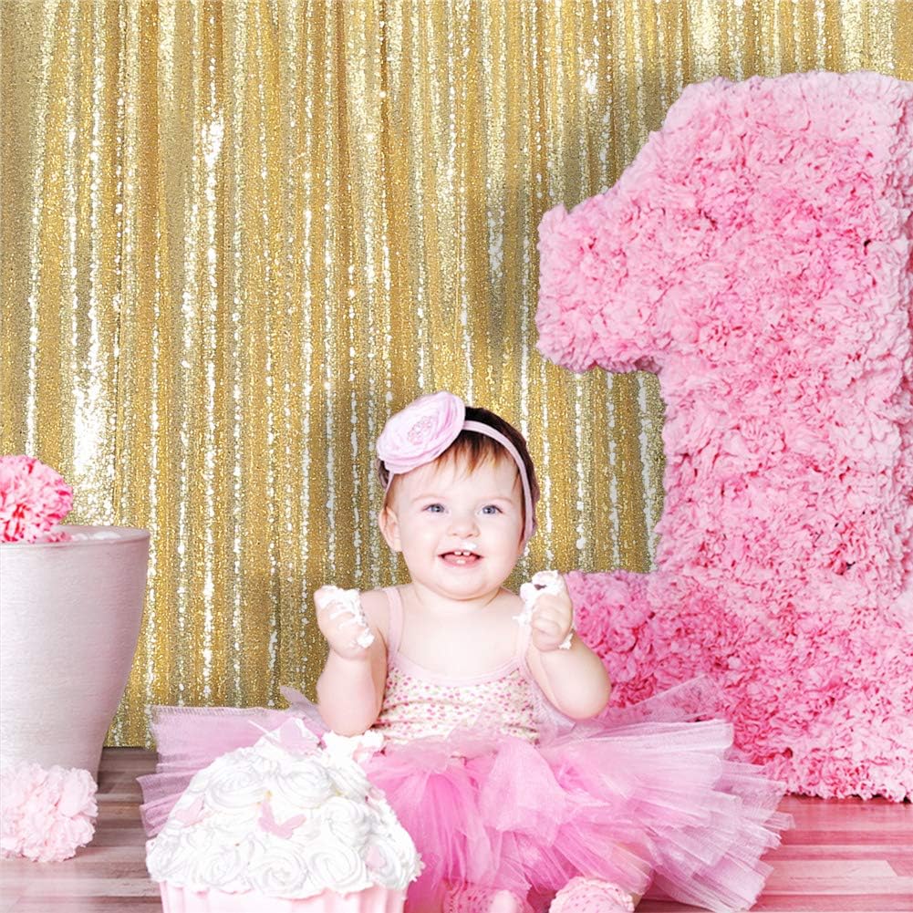 Eternal Beauty Gold Sequin Backdrop, 7x7 Ft Glitter Background Curtains for Shimmer Photography