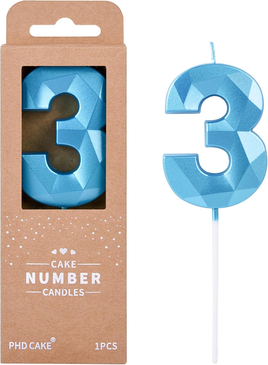 PHD CAKE 2.76 Inch Crystal Blue 3 Number Birthday Candles, Blue Number Candles, Cake Number