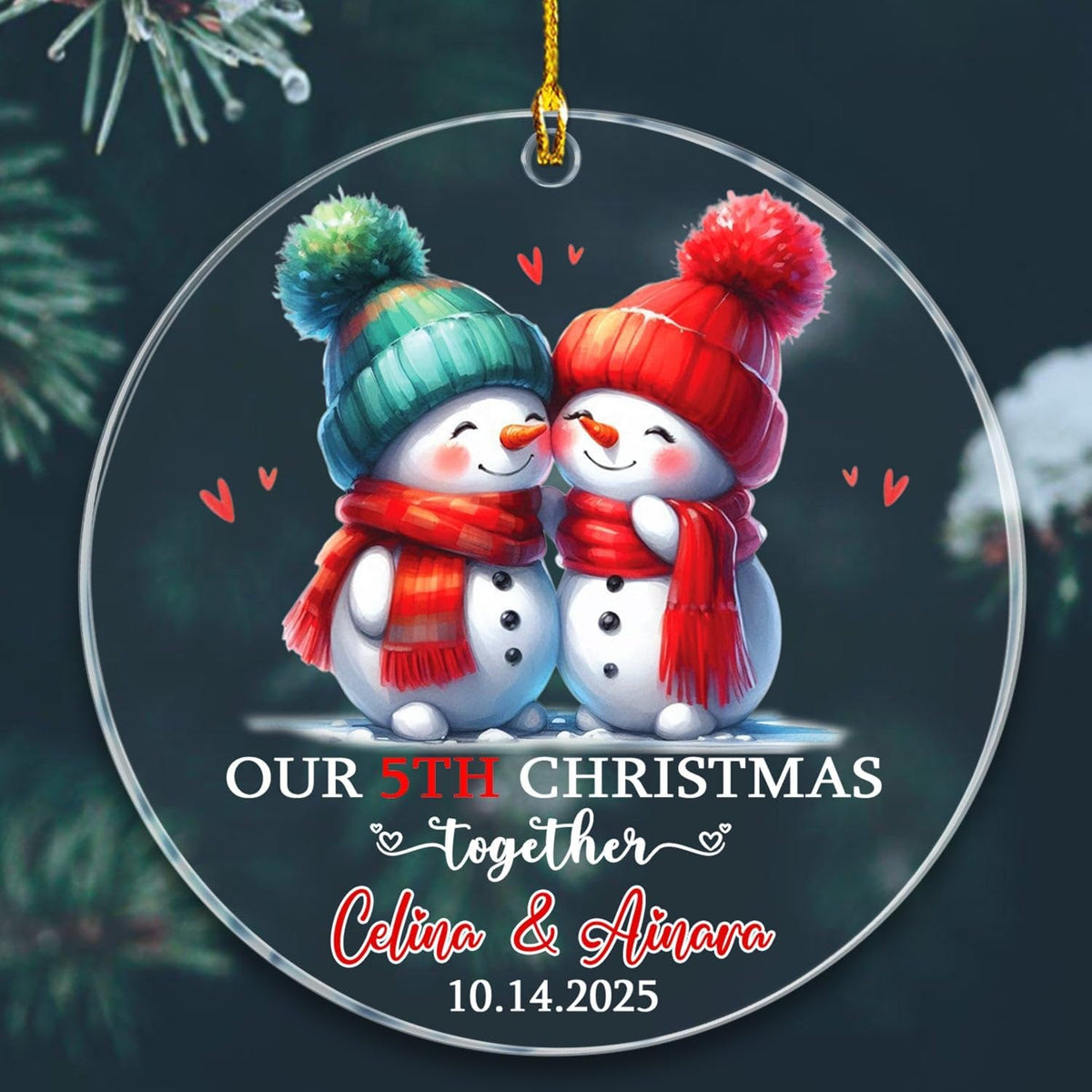 Personalized Our 5TH Christmas Together Ornament, Customized Date & Names Mr & Mrs Snowman Together