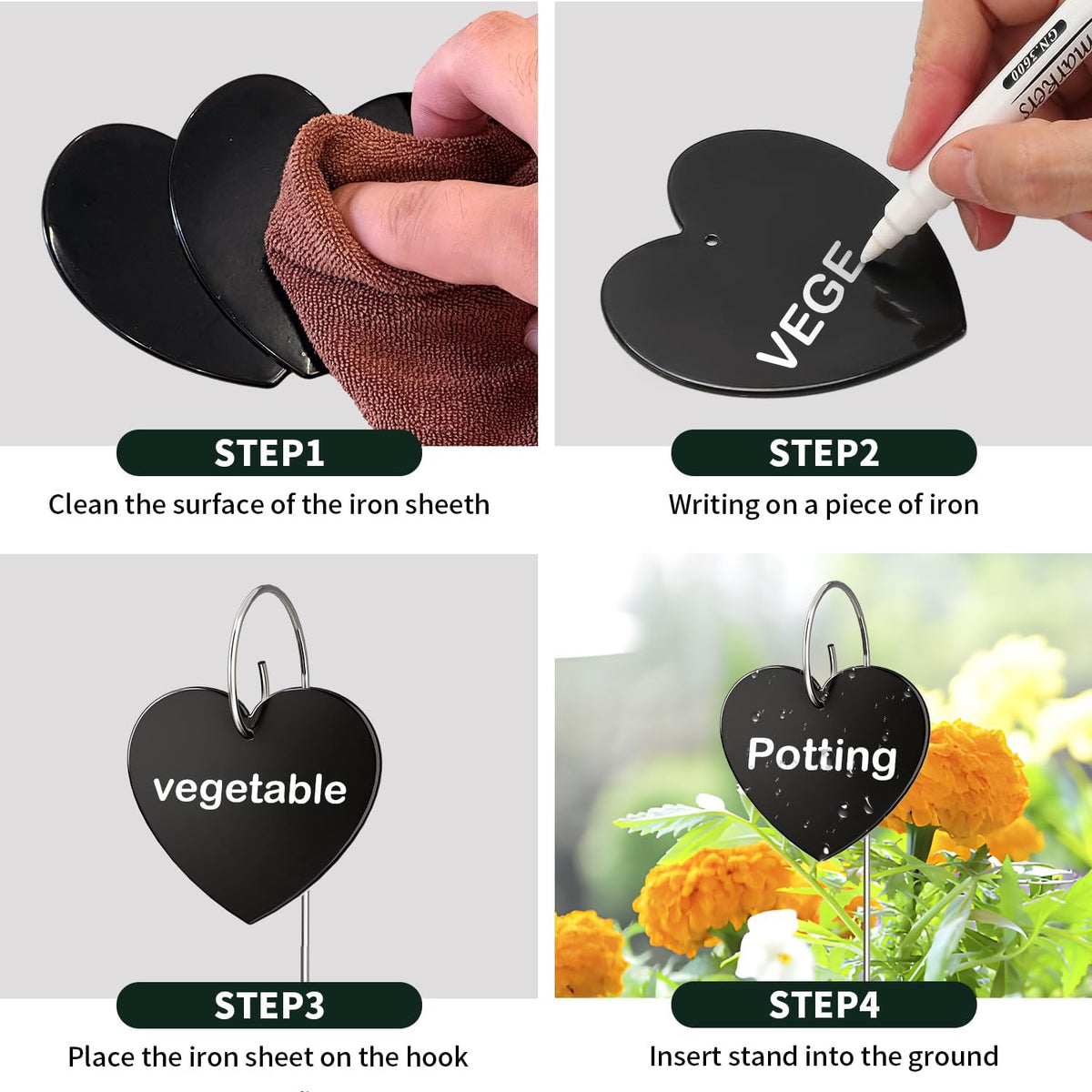 60-Pack Iron Metal Heart Shaped Garden Markers Weatherproof Metal Plant Labels Large Planting