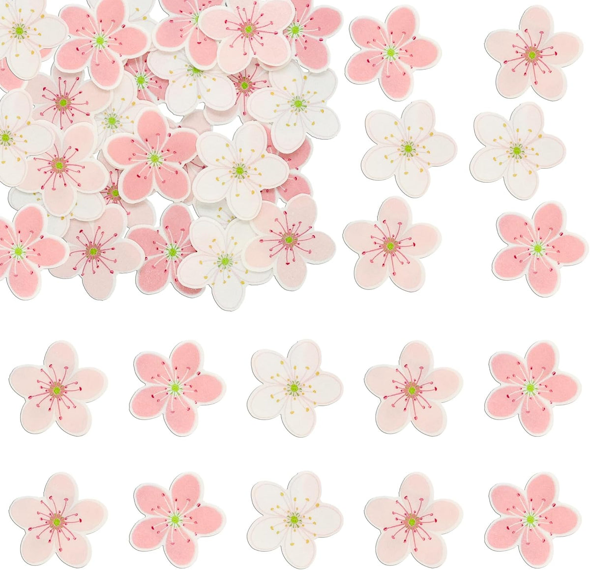 Ephlyn 54Pcs Edible Cherry Blossom Cake Decoration Spring Flowers Cupcake Toppers Wafer Paper