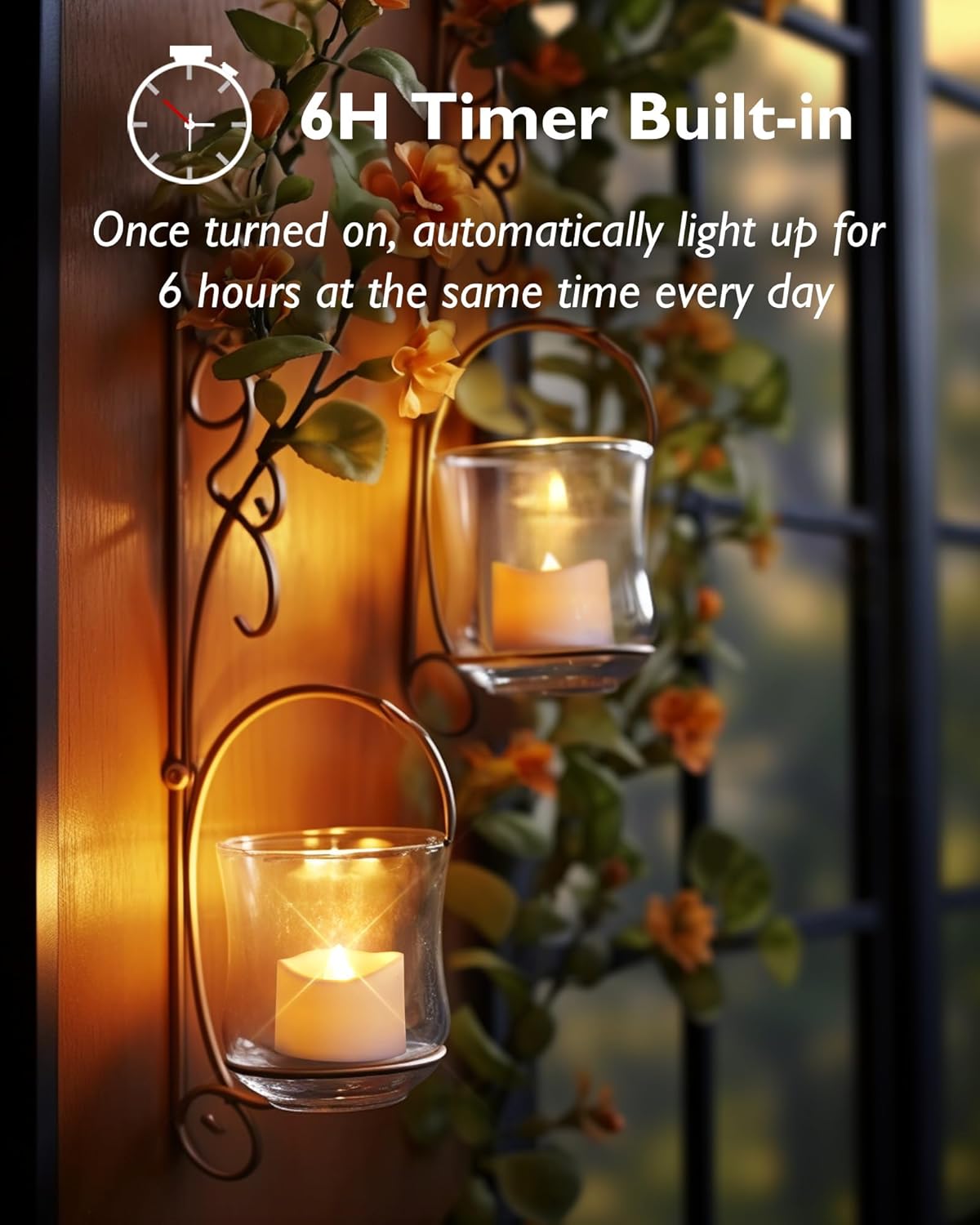 Homemory Timer Tea Lights Candles Battery Operated, 6H Timer Built-in, Auto On Daily, Flameless LED