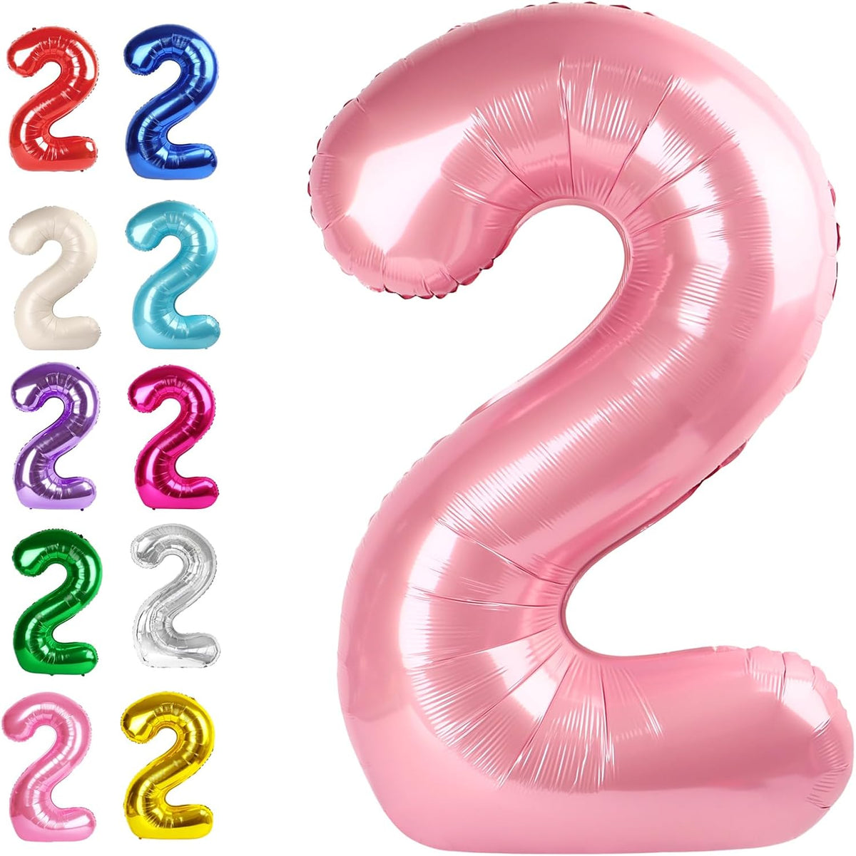 Big 40 Inch Pearlescent Pink 2 Number Balloon Birthday Decoration, Pearl Pink Number 2 Helium