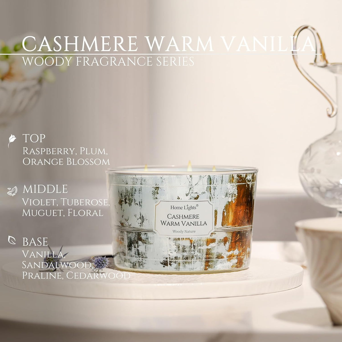 HomeLights Scented Candles for Women & Men, 18oz Candle Jars Aromatherapy 4-Wick Candle, Ideal for
