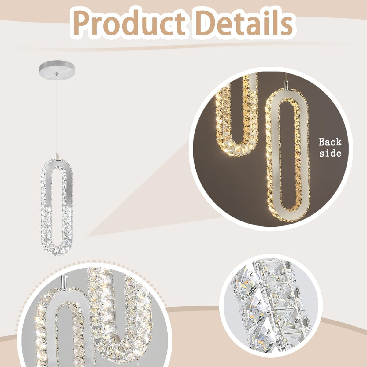 1-Ring Chandelier Silver Modern Pendant Lighting LED Dimmable Hanging Crystal Chandelier for