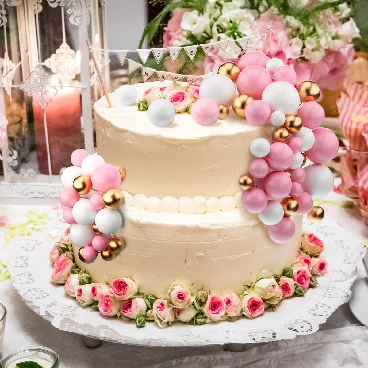 108 Pcs Balls Cake Topper DIY Cupcake Insert Foam Balloons for Cake Baking Wedding Anniversary