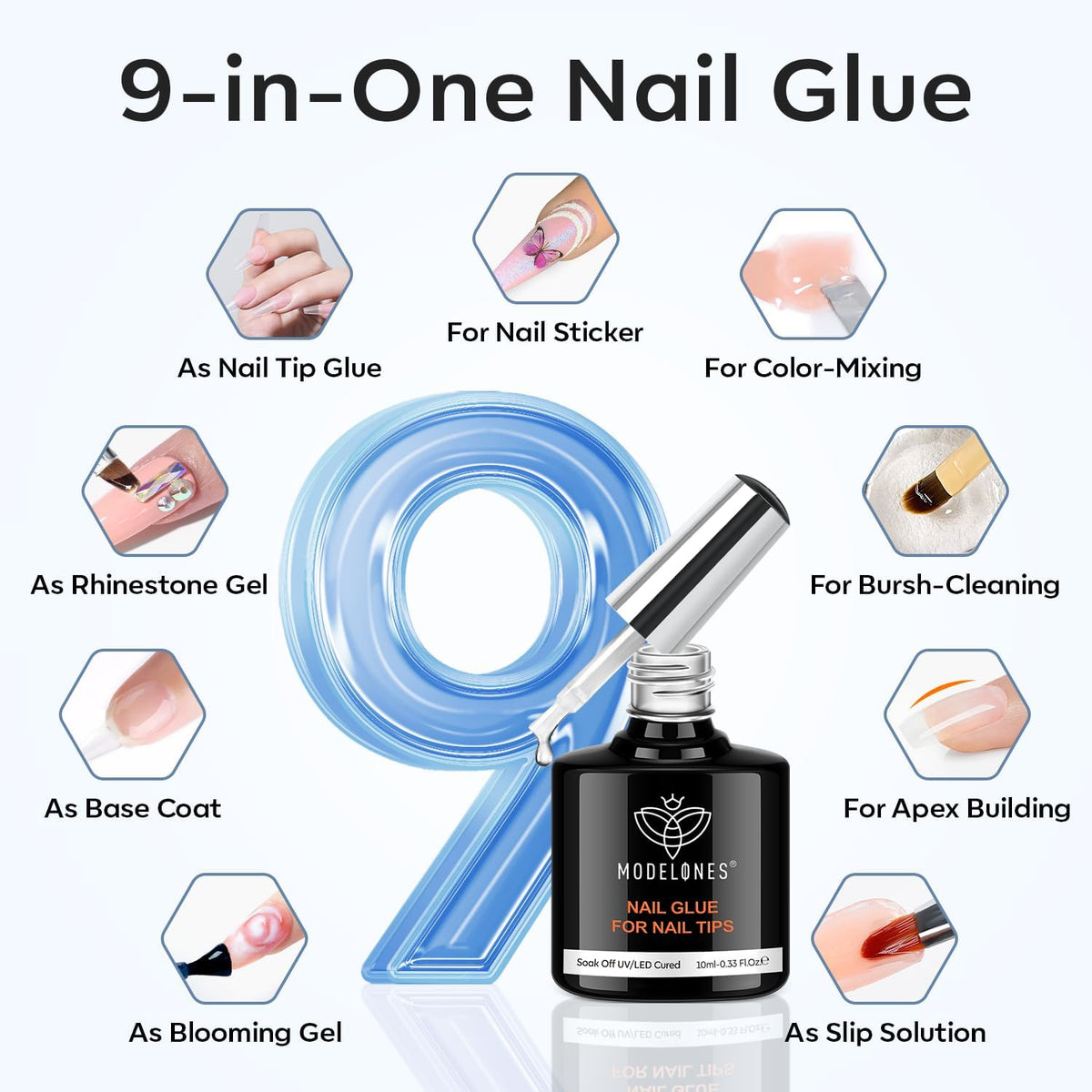 modelones Medium Almond Gel Nail Tips Kit, 9-in-One Nail Glue with Portable U V Lamp 216Pcs 12Sizes