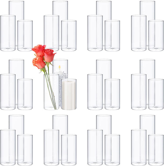 Sawysine 60 Pcs Glass Cylinder Vases 2.5''/2.95''/3.9'' Diameter Clear Flowers Vase Hurricane