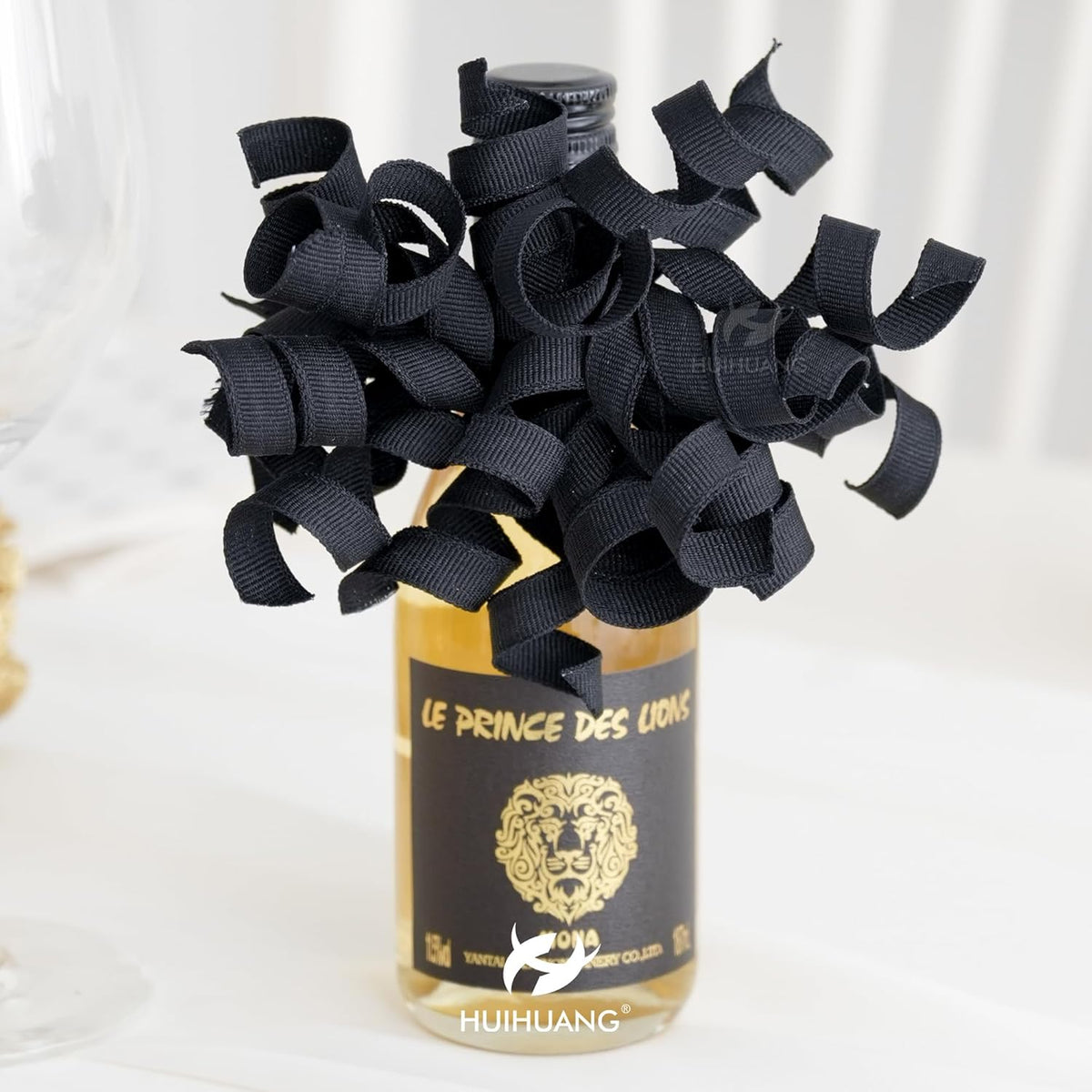 HUIHUANG Black Bows for Gift Wrapping, Black Curly Ribbon Bows Self Adhesive Burst Gift Bow for