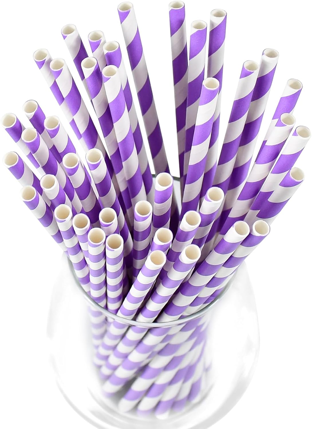 Disposable Purple Striped Party Paper Drinking Straws 100 Counts 7.75'' x 0.24'', Unwrapped, for