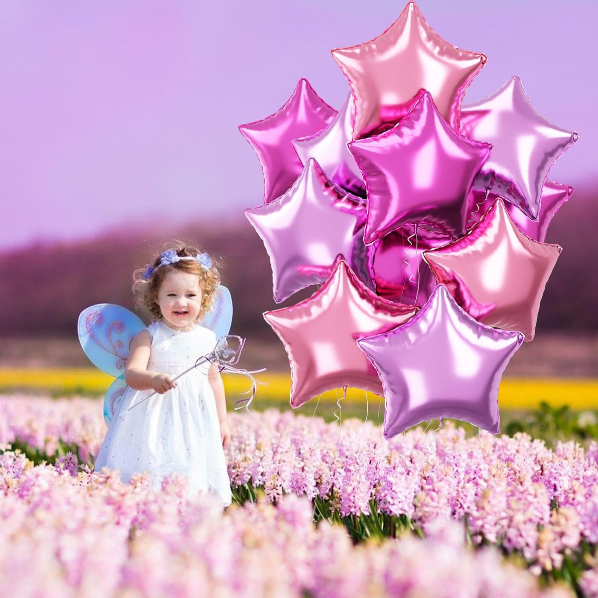 Purple Pink Star Foil Balloons Set, 18 Inch 12 Pcs Lavender Pink Pentagram Aluminum Foil Balloons