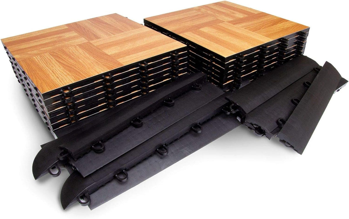 Big Floors 4X4OAKFLOOR Interlocking Lightweight Plastic Modular Dance Floor Kit (4' x 4'), Oak, 32