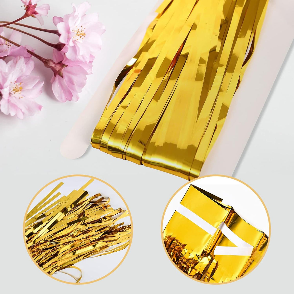 10 Pack Gold Backdrop Curtain 3.2ft x 8.2ft Metallic Tinsel Foil Fringe Curtains Photo Booth