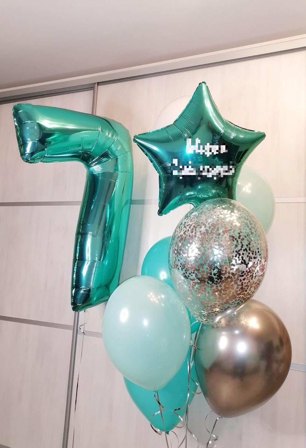Digital Number 7 Teal Blue Birthday Balloon 40 Inch, Foil Balloons for 7 17 27 70 77 Party