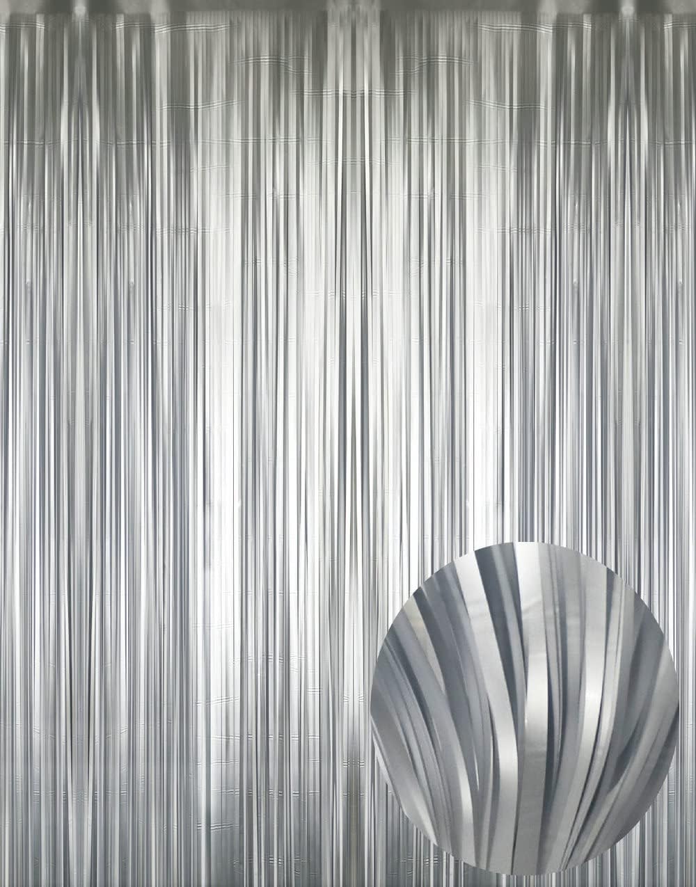 GOER 6.4 ft x 8.2 ft Metallic Tinsel Foil Fringe Curtains,Pack of 2 Party Streamer Backdrop for