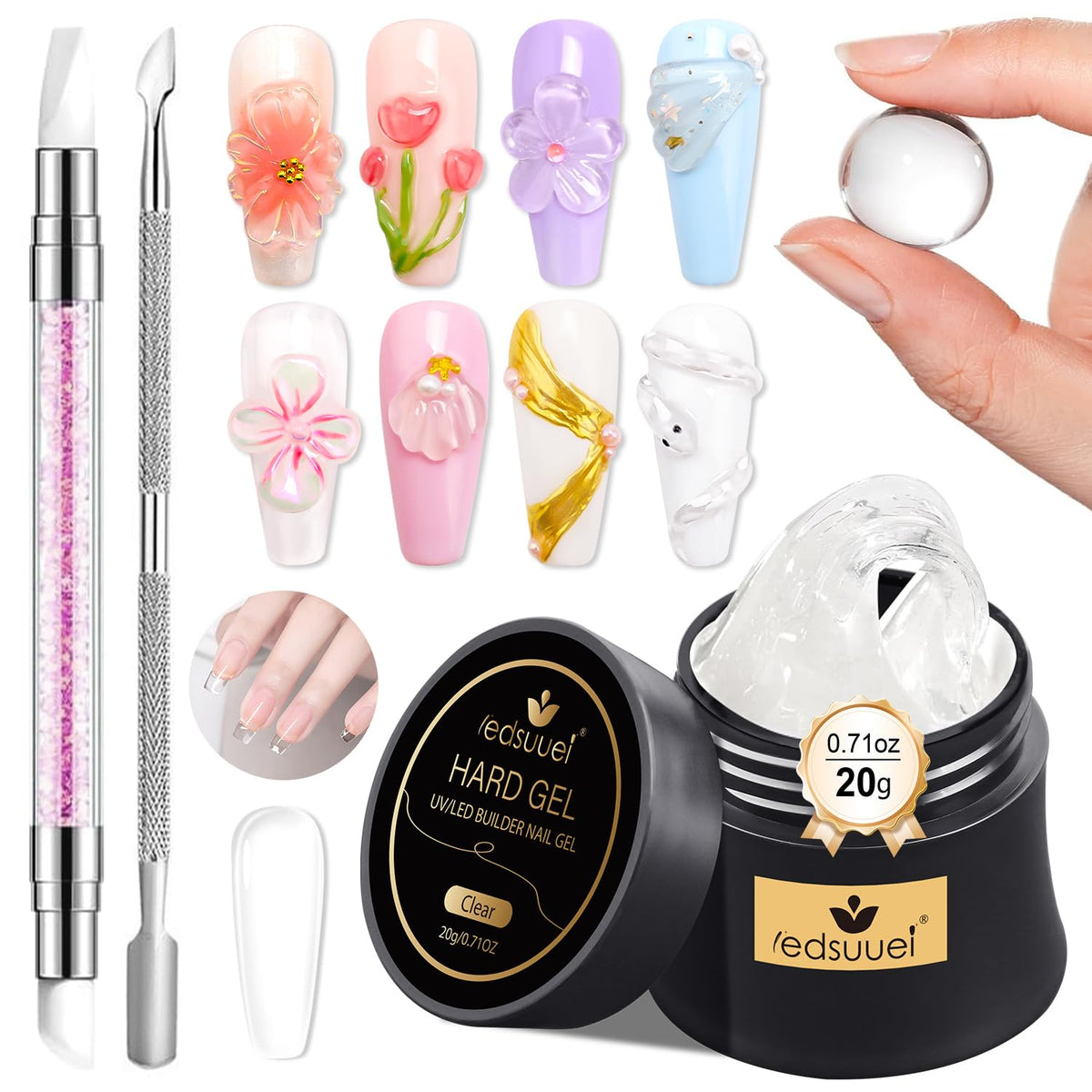 Solid Sculpting Builder Gel LEDSUUEI - Clear Nail Extension Gel, Non-Sticky Hard Gel for Nails