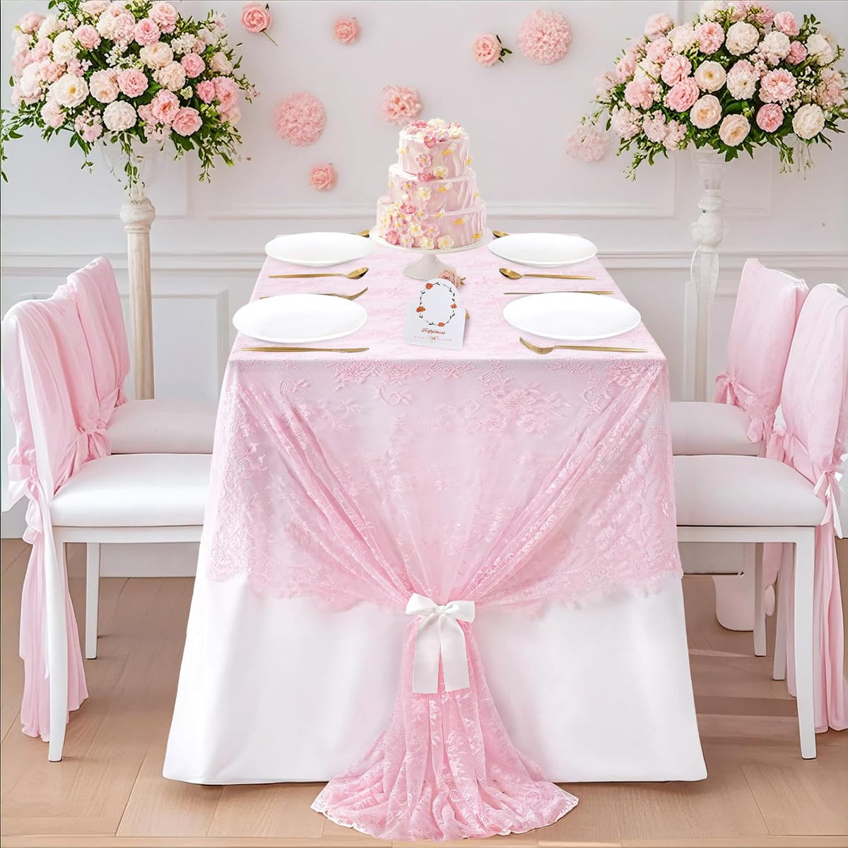 LuoluoHouse Pink Lace Table Cloth 60x120inch Tablecloth for Decorations Wedding Bridal Baby Shower