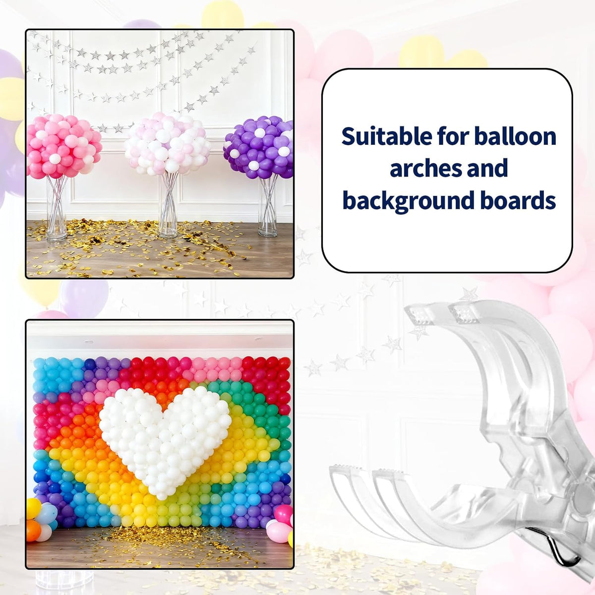 10pcs Balloon Arch Clips, Plastic Spring Garland Clamps Transparent Heavy Duty Clips for Balloon