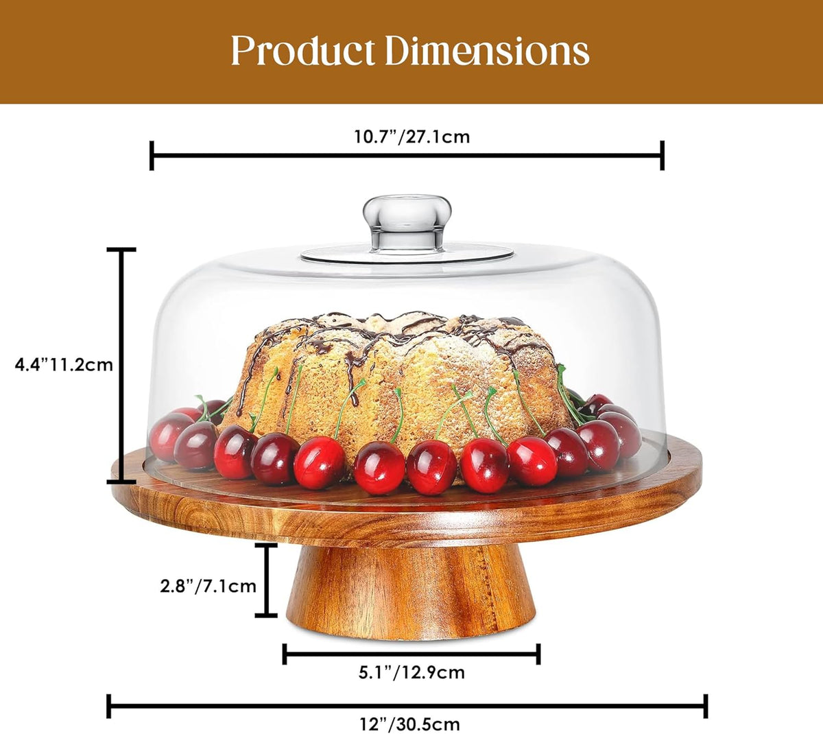Homeries Acacia Wood Cake Stand with Lid, Cake Plate, (6 in 1) Multi-Functional Serving Platter
