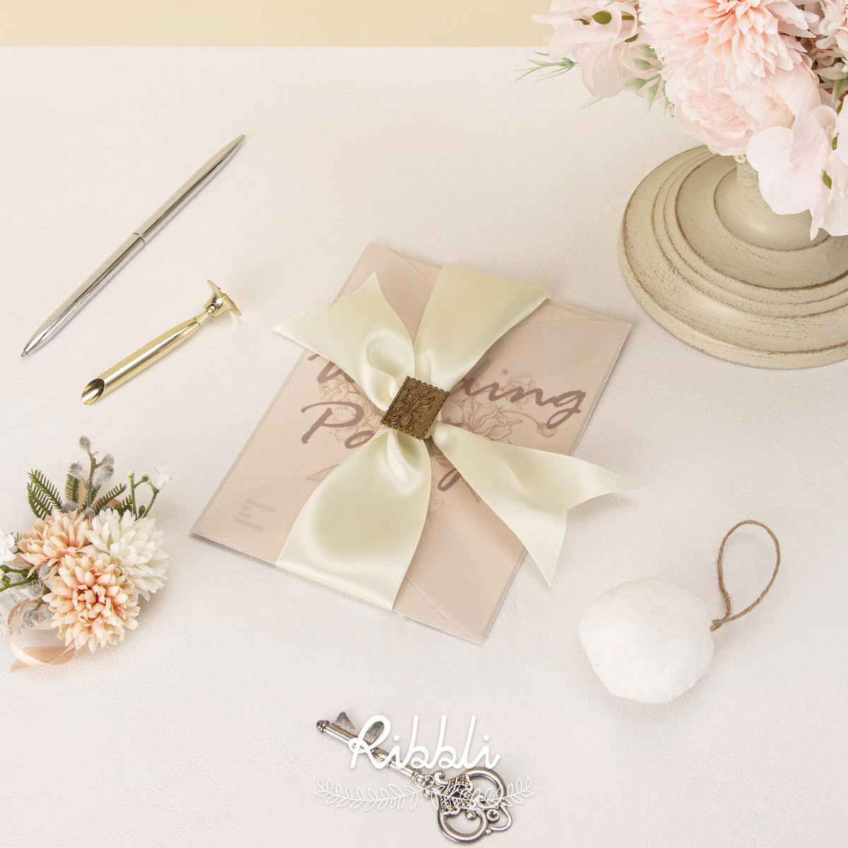 Ribbli Ivory Double Faced Satin Ribbon, 2” x Continuous 10 Yards,Use for Bows Bouquet,Gift